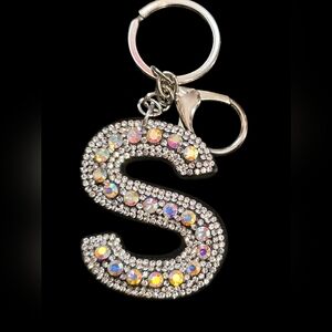 Sparkling "S" Initial Bag Charm Keychain